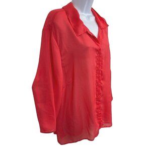 Cato Women's 3/4 Sleeve Coral Sheer Collared Button up Top Blouse SZ 22/24
